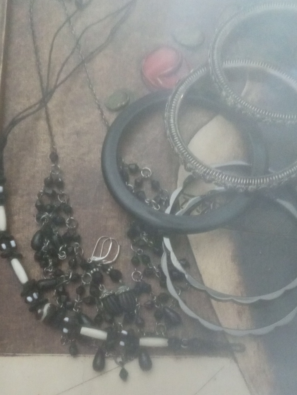 Black Beaded Statement Necklace and Bangle Set